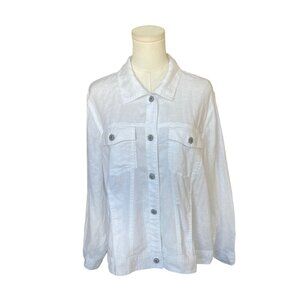 Jones & Co Womens 100% Linen White Button Down Top Size 1X Ivory Coastal Preppy‎